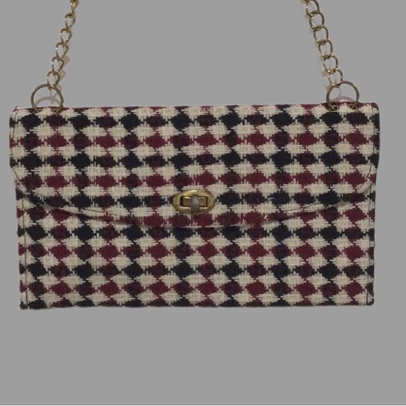 Vintage Woven Envelope Shoulder Bag and Gloves Set, Maroon/Black/Cream, 3-Pieces - Picture 3 of 14